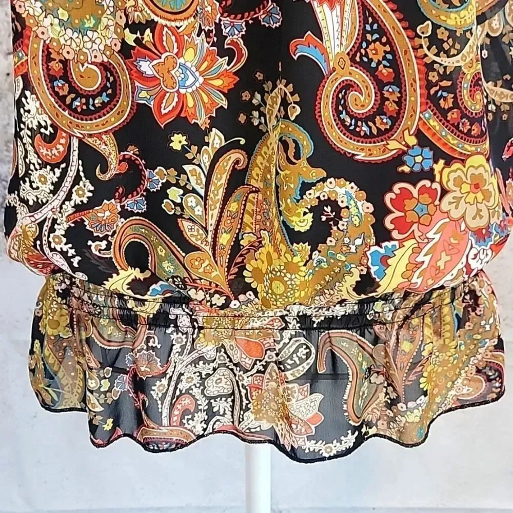 Trixxi Floral Square Top Boho Paisley Print Womens Size M